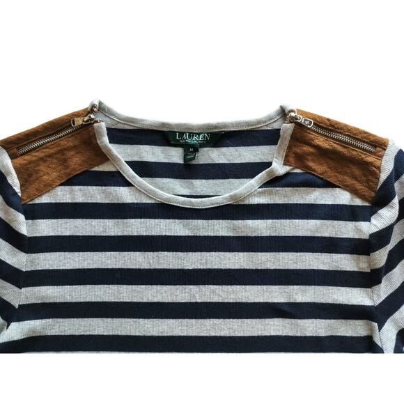 Ralph Lauren Women's Navy Blue Gray Striped Pullover Long Sleeve Top Size M - Picture 4 of 10